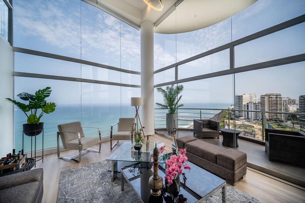 Ocean-view hotel lounge above Lima's Pacific coast