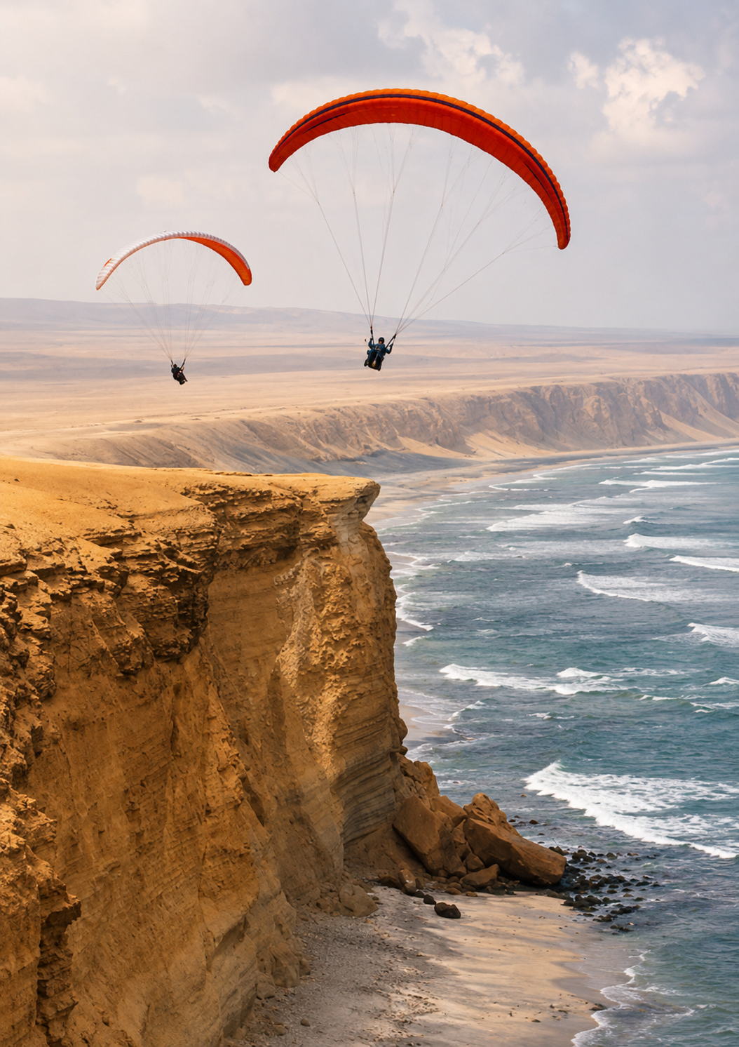 Paraglider floating above the Paracas coast