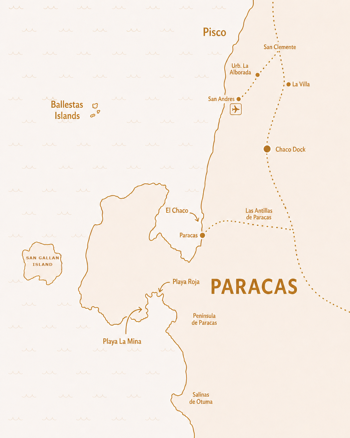 Illustrated map showing Pisco and Paracas